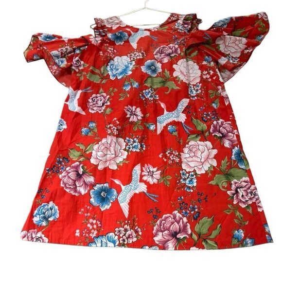 Adorable floral summer Flowy True Destiny Cold Shoulder Hawaiian tunic swing top - Picture 1 of 5